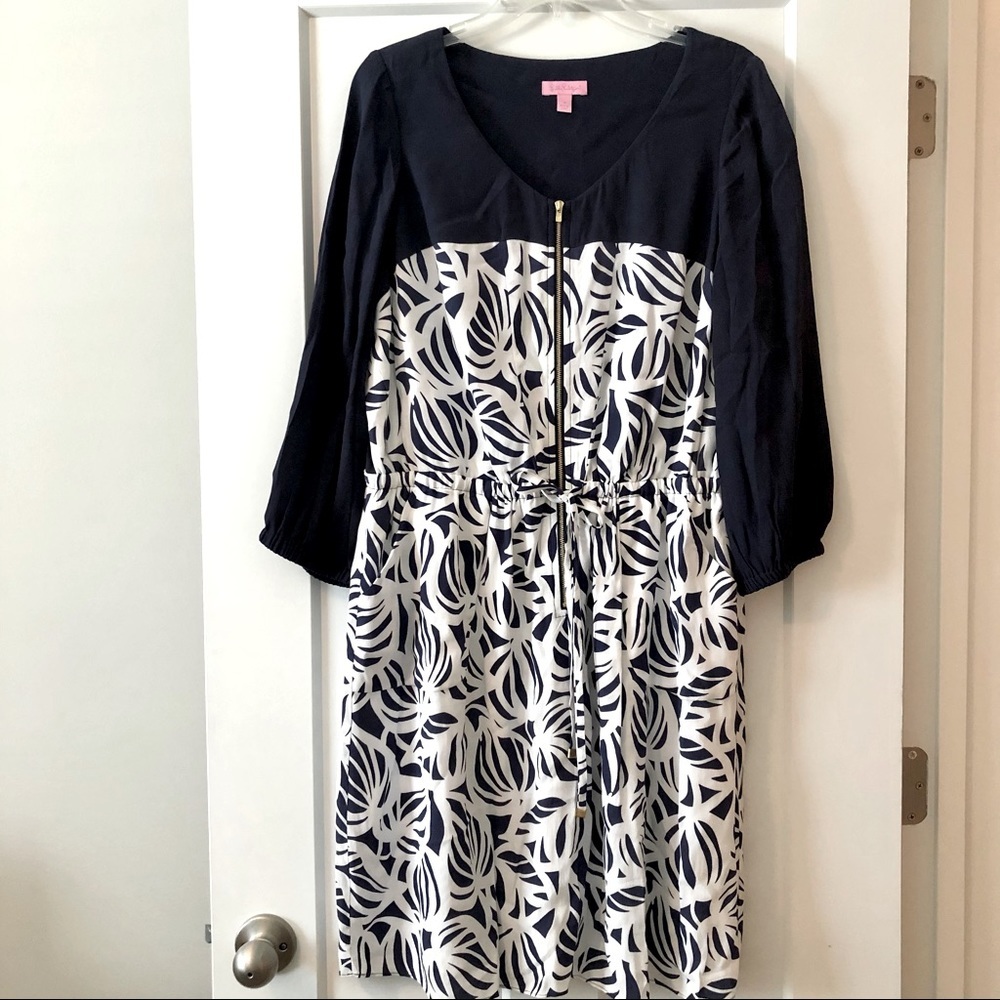 Lilly Pulitzer Blue & White Printed Dress Size 14